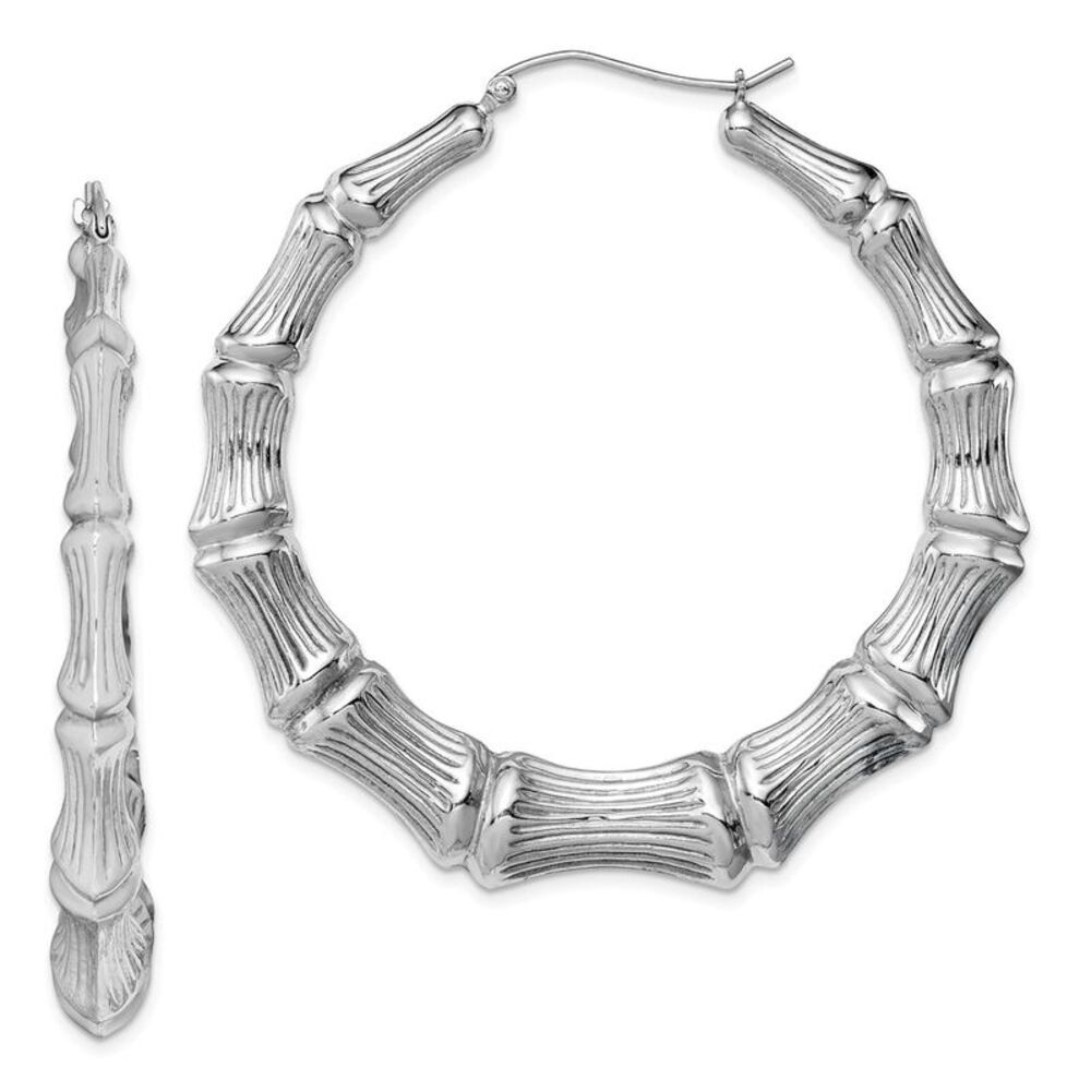 Bamboo Hoop Earrings in Sterling Silver - 55m (2-1/8 in)